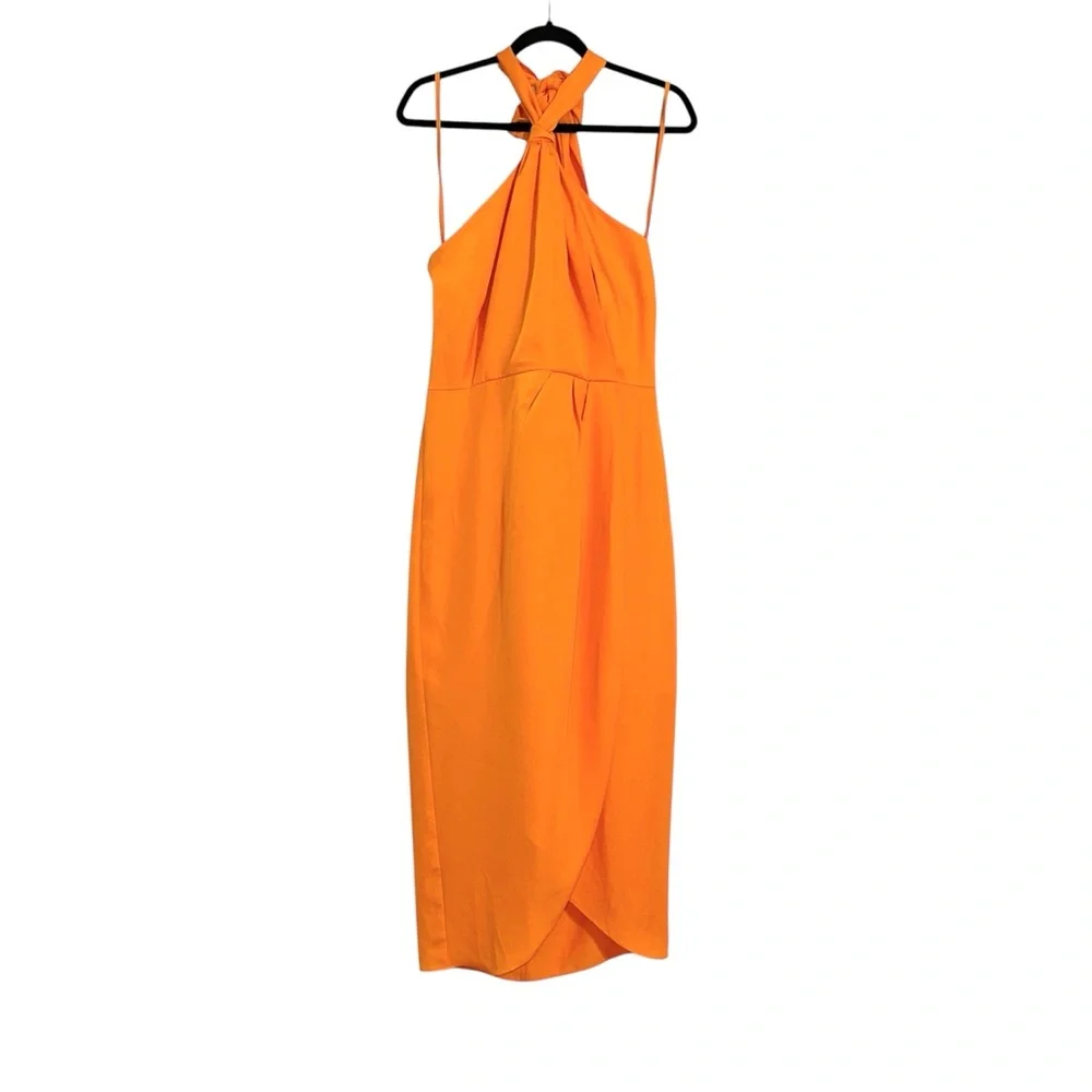 NWT Gianni Bini Addie Halter Orange Midi Dress 12 in Papaya